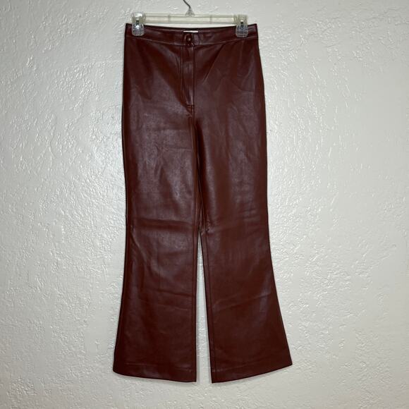 Aritzia Wilfred Adele Vegan Leather Kick Flare Pants Cognac Brown Size 4 - Picture 1 of 4